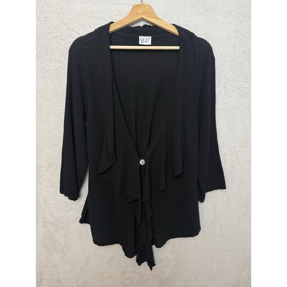 Oh My Gauze Black Waterfall Ruffle Cardigan Lagenlook Draped Artsy Boho Cotton